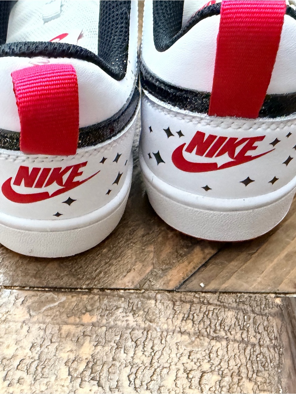 Nike Kids White Sneakers with Red Logo & Black Trim